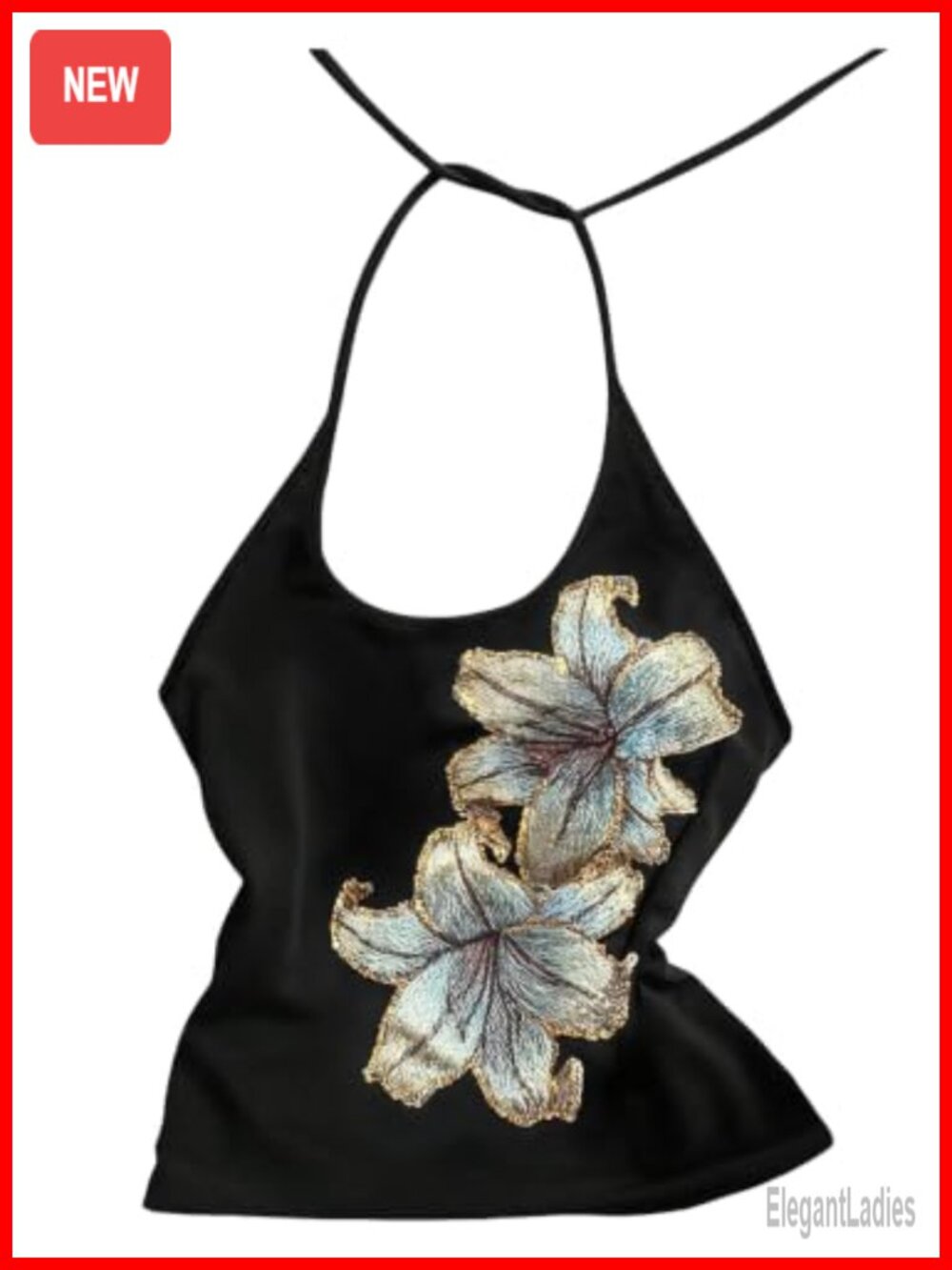 Sequin Halter Camisole Floral Sparkly Y2K Going Out Top